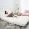 N&V Folding Matress Sofa Bean Bag. Foam Filling Folding Matress Sofa. Includes Removable and Machine Washable Cover. Soft Faux Fur (White)