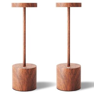 TBBGA LED Cordless Table Lamps Set of 2.Portable Rechargeable 5000mAh Outdoor Table Lamp.3 Color Stepless Dimming Battery Powered Lamp. Table Light for Outside/Patio/Restaurant/Home.(Wood Grain)