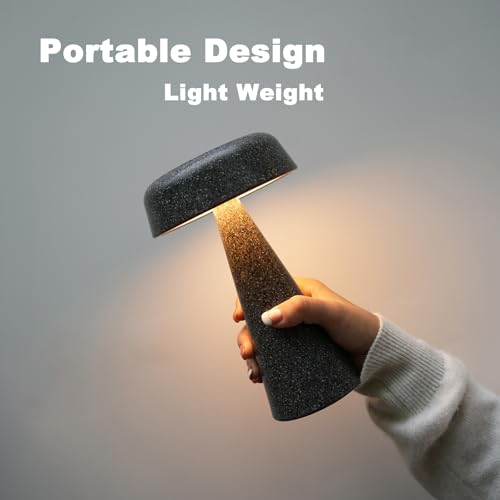WEILAILUX Solar Cordless Mushroom Lamp Rechargeable. Portable Battery Table Lamp Waterproof. Touch Dimmable Night Light for Home/Patio/Dinning/Outdoor (Terrazzo Grey - Solar)