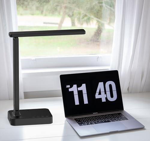 Drevet LED Desk Table Lamp with 1 USB Charging Port and 2 AC Power Outlet. 3 Color Model. 3 Level Brightness. Touch Dimmer Control.1h Timer. Memory Function.Eye-Caring Office Foldable Lamp.Night Light