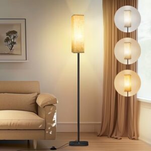 CRLL Floor Lamp for Living Room. Bedroom. Office. Modern Floor Lamps with Remote Control & Foot Switch. 2700 K - 6500 K Continuously Dimmable Reading Lamp with Linen Shade. Floor Lamp with Night Light