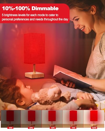 Red Light Night Light Lamp for Sleep. 670nm Red Nightlight Desk Lamp for Bedroom with Multi-Color and Brightness Options Remote Control USB Charging Elegant Design