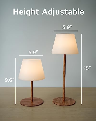 ILOVINIT Cordless Table Lamp Rechargeable. Outdoor Battery Operated Table Lamp Waterproof. Portable Touch Dimmable Night Light. Height Adjustable. for Home/Bedroom/Patio/Restaurant (Wood)