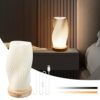 Focenat Bedside Lamp with Wooden Base. 9-Level Dimmable Bedside Lamp. Table Lamp Minimalist with PLA Lampshade. Small Table Lamp with Cable. for Bedroom. Bedside Table. Living Room