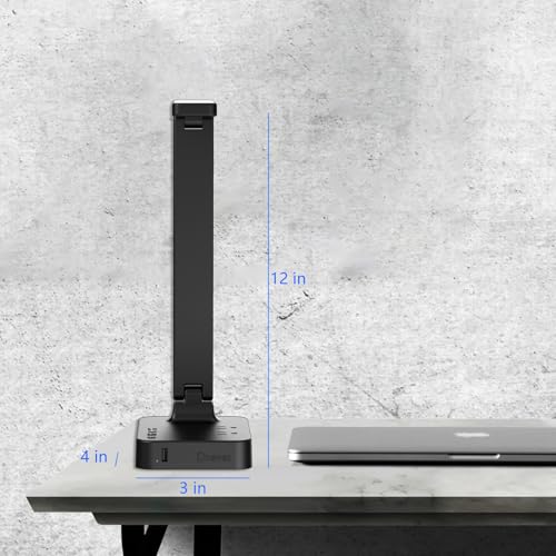 Drevet LED Desk Table Lamp with 1 USB Charging Port and 2 AC Power Outlet. 3 Color Model. 3 Level Brightness. Touch Dimmer Control.1h Timer. Memory Function.Eye-Caring Office Foldable Lamp.Night Light