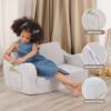 BestRoyal Extra Wide Toddler Chair. 2-in-1 Toddler Couch Fold Out. Convertible Sherpa Sofa to Lounger for Boys & Girls. Grey