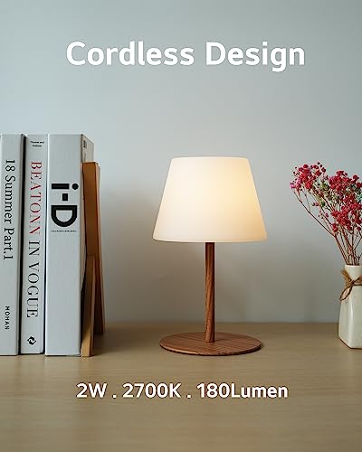 ILOVINIT Cordless Table Lamp Rechargeable. Outdoor Battery Operated Table Lamp Waterproof. Portable Touch Dimmable Night Light. Height Adjustable. for Home/Bedroom/Patio/Restaurant (Wood)