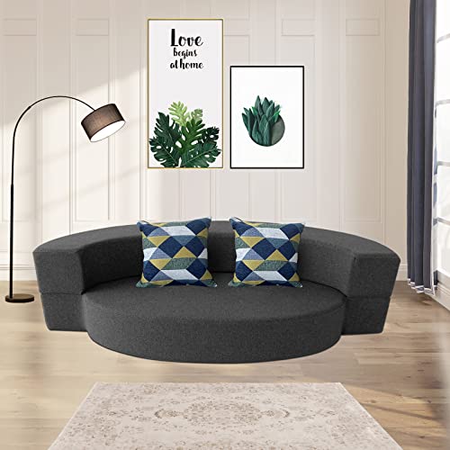 Nigoone Modern Folding Sofa Bed Couch Memory Foam with 2 Pillows Sleeper Sofa futon Couch for Bedroom Living Room Guests. Washable Set. Stylish Oval 76''L × 41.5''D × 10''H.Dark Gray