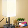 Alimentata Touch Control Bedside Table Lamp with USB C & USB A Charging Port and 2 AC Outlet. Minimalist LED Desk Night Light with Charger Base White Fabric Shade for Bed Room/Nightstand/Office