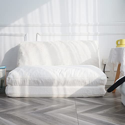 N&V Folding Matress Sofa Bean Bag. Foam Filling Folding Matress Sofa. Includes Removable and Machine Washable Cover. Soft Faux Fur (White)