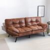 Hcore Convertible Futon Sofa Bed Brwon PU Memory Foam Loveseat.Small Euro Lounger Sofa for Compact Living Spaces.Apartment.Dorm.Studio.Guest Room.Home Office
