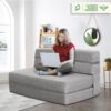 ANONER 60 Folding Sleeper Chair Sofa Bed Lazy Couch with 2 Pillows. Queen Size Memory Foam Washable Cover. Light Gray