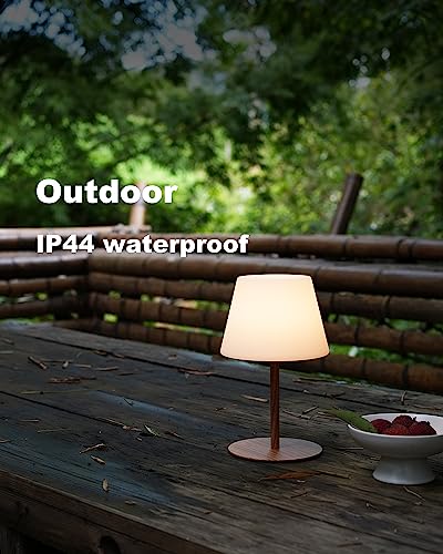 ILOVINIT Cordless Table Lamp Rechargeable. Outdoor Battery Operated Table Lamp Waterproof. Portable Touch Dimmable Night Light. Height Adjustable. for Home/Bedroom/Patio/Restaurant (Wood)