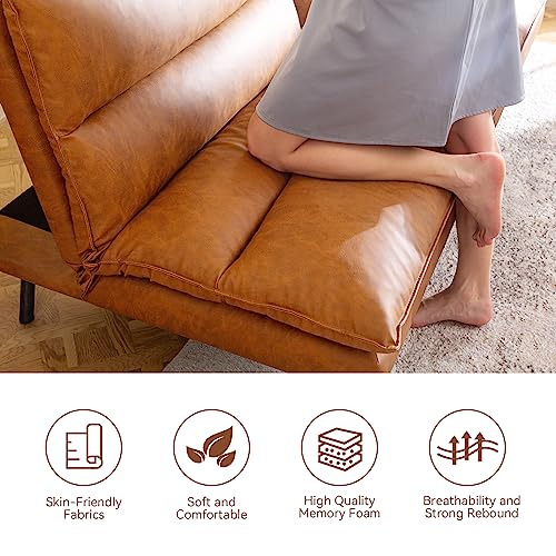 Opoiar Convertible Armless Futon Sofa Bed.3'' Memory Foam Modern Loveseat Couch.71'' L Sleeper Bed.Small Splitback Faux Leather for Living Room.Home Office.Apartment.Brown.534brown
