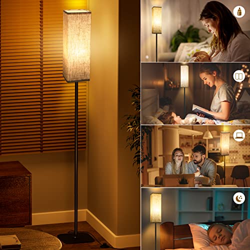 CRLL Floor Lamp for Living Room. Bedroom. Office. Modern Floor Lamps with Remote Control & Foot Switch. 2700 K - 6500 K Continuously Dimmable Reading Lamp with Linen Shade. Floor Lamp with Night Light