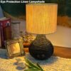 JCPYIUL Rattan Table Lamp. Small Wicker Table Lamp with Linen Lamp Shade. Vintage Rattan Bedside Lamp Desk Lamp for Bedroom Living Room Desk Room(Black)