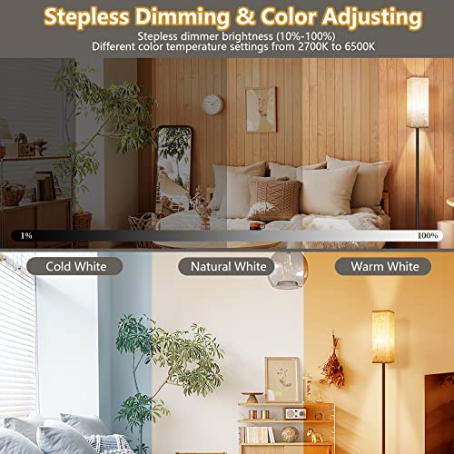 CRLL Floor Lamp for Living Room. Bedroom. Office. Modern Floor Lamps with Remote Control & Foot Switch. 2700 K - 6500 K Continuously Dimmable Reading Lamp with Linen Shade. Floor Lamp with Night Light