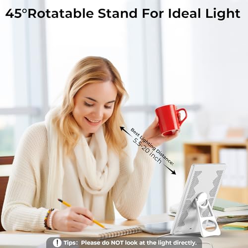 Fitfirst Light Therapy Lamp. 15000 Lux Simulated Sunlight. UV-Free LED Lamp with 3 Color Temperature & 4 Brightness Settings. Adjustable Timer. Foldable Stand for Home Office Travel