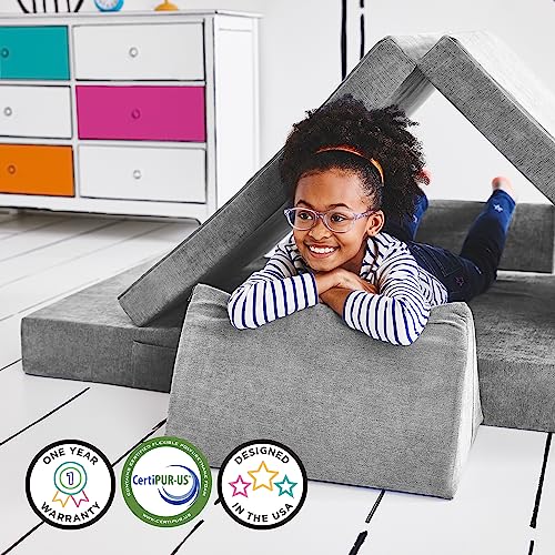 Yourigami Kids and Toddler Play Couch. Convertible Folding Sofa. Durable Foam Modular Design. Mountain Gray