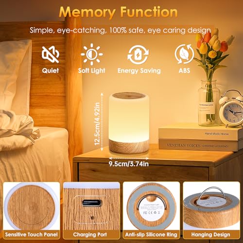 YUNJAYI Kids Night Lights for Bedroom. 256 RGB Color Changing & Warm White Small Touch Bedside Lamp Wireless. 2200mAh USB Rechargeable Battery Operated Lamp. Dimmable Nursery Night Lamp with Memory