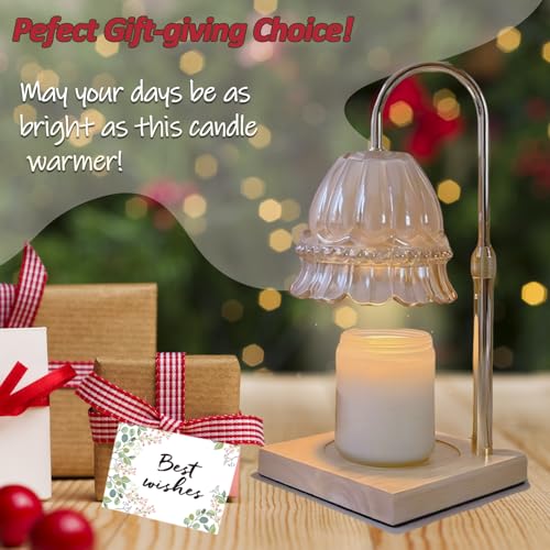 WARMCITY Glass Flower Lampshape Candle Warmer Lamp with Adjustable Height. Wax Burner Lamp with Timer and Dimmer. Wooden Base Candle Warmer. Women's Gifts (Amber)