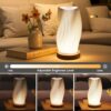 Focenat Bedside Lamp with Wooden Base. 9-Level Dimmable Bedside Lamp. Table Lamp Minimalist with PLA Lampshade. Small Table Lamp with Cable. for Bedroom. Bedside Table. Living Room