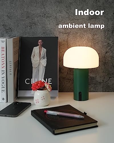 WEILAILUX Outdoor Mushroom Table Lamp Waterproof. Cordless Lamps Rechargeable. Battery Operated with USB Charging. Touch Dimmable Night Light for Bedroom/Patio/Camping/Dinning (Green). (WL-3760)