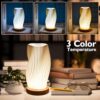 Focenat Bedside Lamp with Wooden Base. 9-Level Dimmable Bedside Lamp. Table Lamp Minimalist with PLA Lampshade. Small Table Lamp with Cable. for Bedroom. Bedside Table. Living Room