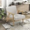 Lexicon Mid Century Modern Accent Chair. Upholstered Lounge Armchair. Single Sofa Seat. Natural Finish Solid Wood Framed Comfy Side Chairs for Living Room/Bedroom/Office/Waiting Area. Beige