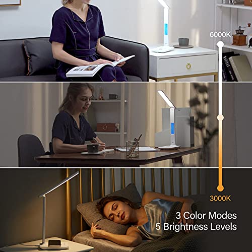 poukaran LED Desk Lamp with Wireless Charger. USB Charging Port. Table Lamp with Clock. Alarm. Date. Temperature. Desk Lamps for Home Office.Black