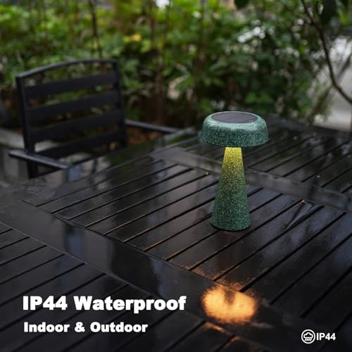 WEILAILUX Solar Cordless Mushroom Lamp Rechargeable. Portable Battery Table Lamp Waterproof. Touch Dimmable Night Light for Home/Patio/Dinning/Outdoor (Terrazzo Grey - Solar)