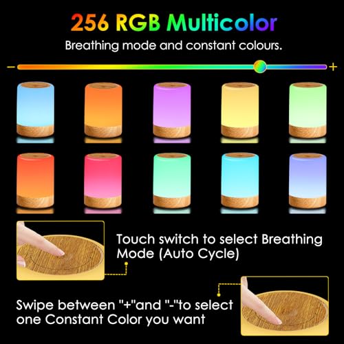 YUNJAYI Kids Night Lights for Bedroom. 256 RGB Color Changing & Warm White Small Touch Bedside Lamp Wireless. 2200mAh USB Rechargeable Battery Operated Lamp. Dimmable Nursery Night Lamp with Memory