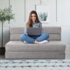 ANONER 60 Folding Sleeper Chair Sofa Bed Lazy Couch with 2 Pillows. Queen Size Memory Foam Washable Cover. Light Gray