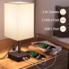 COZOO USB Bedside Table Desk Lamp with 3 USB Charging Ports and 2 AC Outlets. Dimmable Nightstand Lamp with Charger Base. White Fabric Shade. LED Light for Bedroom/Nightstand/Living Room