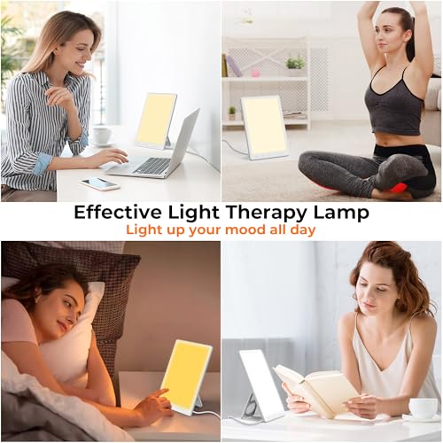 Fitfirst Light Therapy Lamp. 15000 Lux Simulated Sunlight. UV-Free LED Lamp with 3 Color Temperature & 4 Brightness Settings. Adjustable Timer. Foldable Stand for Home Office Travel
