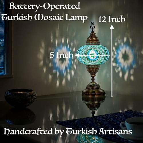 DEMMEX Battery Operated Mosaic Table Lamp with Big Size Globe and Built-in LED Bulb. Turkish Moroccan Colorful Mosaics Exotic Table Desk Bedside Night Lamp Light Lampshade. Handmade (Lilac Purple)