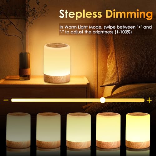 YUNJAYI Kids Night Lights for Bedroom. 256 RGB Color Changing & Warm White Small Touch Bedside Lamp Wireless. 2200mAh USB Rechargeable Battery Operated Lamp. Dimmable Nursery Night Lamp with Memory