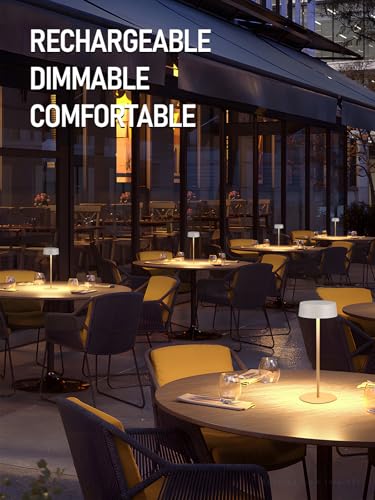 TORCHSTAR LED Rechargeable Table Lamps. Dimmable Cordless Outdoor Table Lamp for Restaurant Hotel. 4000mAh Battery Operated Portable Desk Lamp Commercial. 2700K. Hidden Charging Port. White. Pack of 2