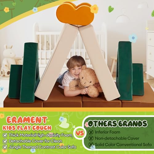 Erament 18PCS Modular Kids Play Couch - Junlge Theme Toddler Couch Building Fort. Convertible Sofa Multifunctional Kids Sofa. Toddler Baby Playroom/Bedroom Furniture for Playing. Sleeping