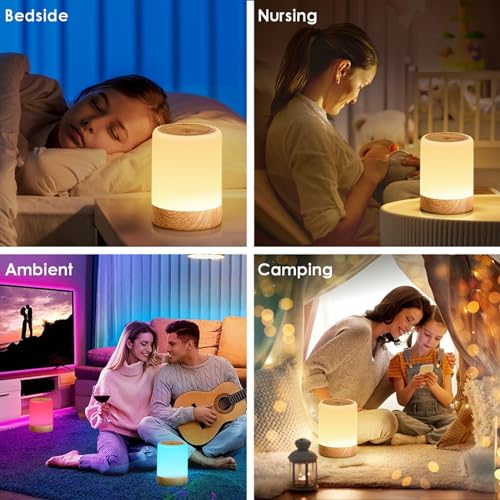YUNJAYI Kids Night Lights for Bedroom. 256 RGB Color Changing & Warm White Small Touch Bedside Lamp Wireless. 2200mAh USB Rechargeable Battery Operated Lamp. Dimmable Nursery Night Lamp with Memory