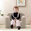 ALIMORDEN Kids Ultra-Soft Snuggle Foam Filled Chair. Toddler Cuddly Sherpa Reading Couch for Boys and Girls. Light Grey
