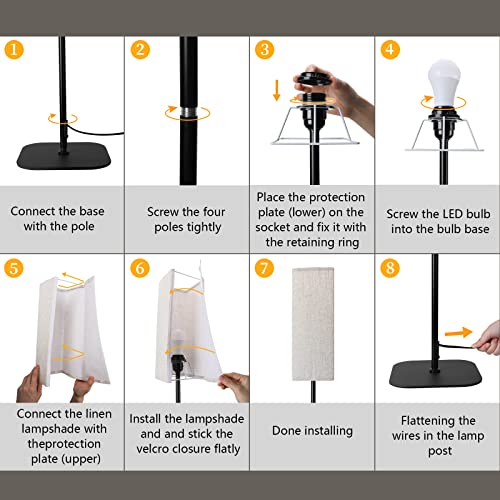 CRLL Floor Lamp for Living Room. Bedroom. Office. Modern Floor Lamps with Remote Control & Foot Switch. 2700 K - 6500 K Continuously Dimmable Reading Lamp with Linen Shade. Floor Lamp with Night Light