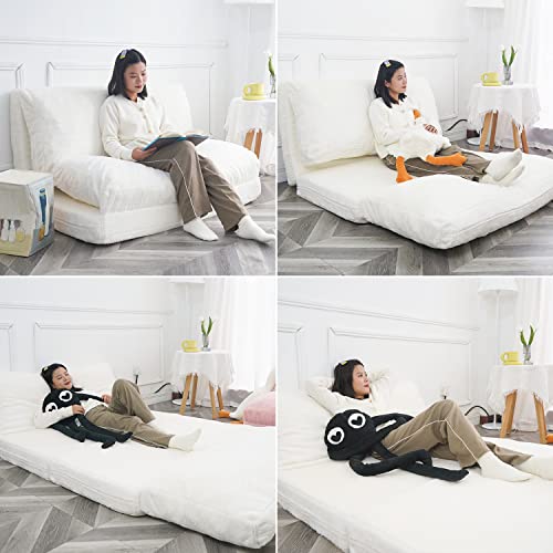 N&V Folding Matress Sofa Bean Bag. Foam Filling Folding Matress Sofa. Includes Removable and Machine Washable Cover. Soft Faux Fur (White)