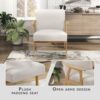 Lexicon Mid Century Modern Accent Chair. Upholstered Lounge Armchair. Single Sofa Seat. Natural Finish Solid Wood Framed Comfy Side Chairs for Living Room/Bedroom/Office/Waiting Area. Beige