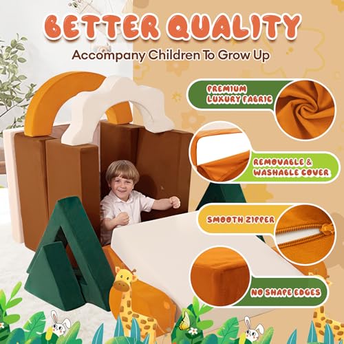 Erament 18PCS Modular Kids Play Couch - Junlge Theme Toddler Couch Building Fort. Convertible Sofa Multifunctional Kids Sofa. Toddler Baby Playroom/Bedroom Furniture for Playing. Sleeping