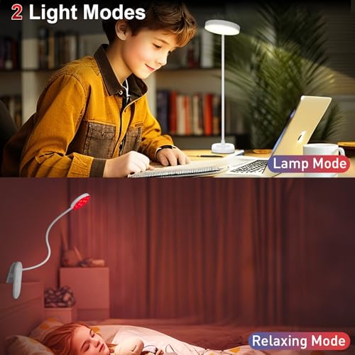 Haigvel 2 Color Red Book Light. 630nm Clip-On Red Night Light for Sleep & Reading. Rechargeable Desk Lamp with Adjustable Brightness. 2H/3H Auto Off. Eye Care Table Lamp for Kids and Adults