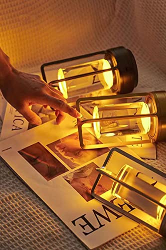 Portable Metal Table Lamp for Indoor/Outdoor .Rechargeable Cordless LED Lamp. 3-Colour Infinitely Dimming Battery Powered Small Desk Lamp. Restaurant/Bedroom/Bar/Coffee Shop/Camping Light (Gold)
